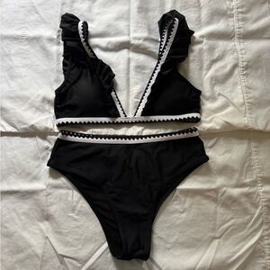 Pink Lily Black and White Bikini